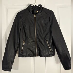Ci Sono Black Faux Leather Jacket with Gold Accents